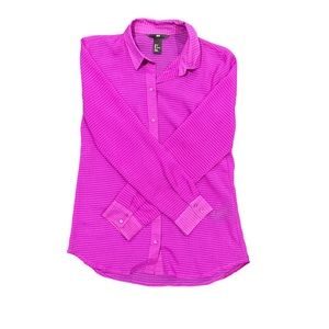 H&M magenta sheer button down long sleeve blouse size 4